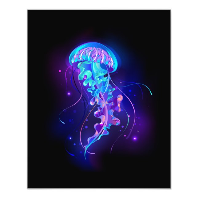 Vibrant Färg Glowing Jellyfish Fototryck (Framsidan)