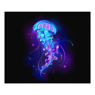 Vibrant Färg Glowing Jellyfish Fototryck