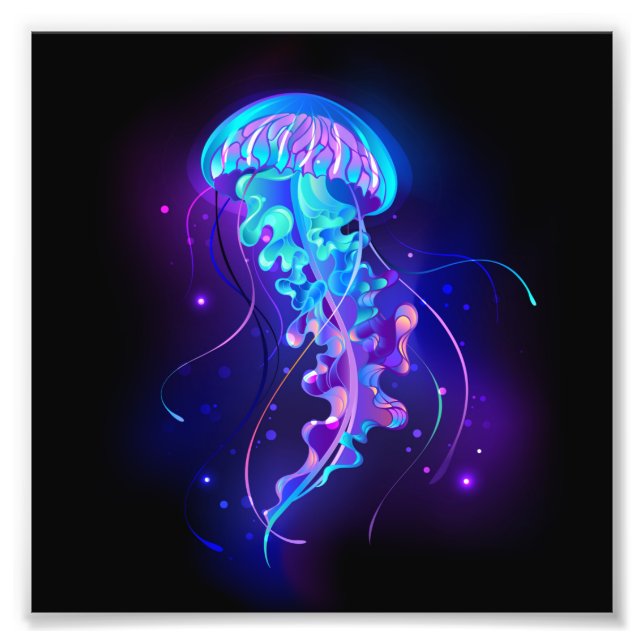 Vibrant Färg Glowing Jellyfish Fototryck (Framsidan)