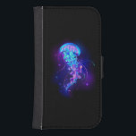 Vibrant Färg Glowing Jellyfish Galaxy S4 Plånbok<br><div class="desc">Stora,  blå,  konstnärligt ritade,  glödande,  ljusa maneter med långa tentakler på svart bakgrund med lila bioluminescens. Luminös maneter.</div>