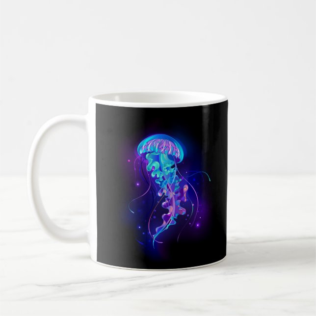 Vibrant Färg Glowing Jellyfish Kaffemugg (Vänster)