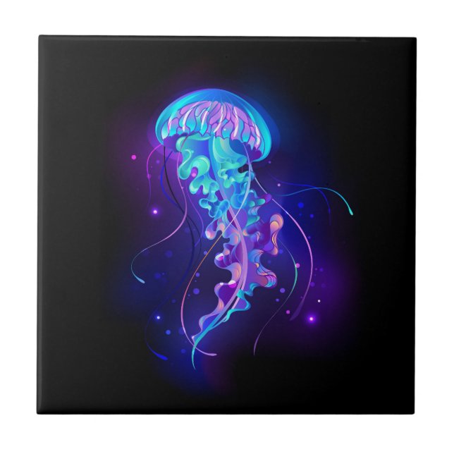 Vibrant Färg Glowing Jellyfish Kakelplatta (Framsidan)