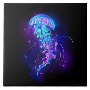 Vibrant Färg Glowing Jellyfish Kakelplatta