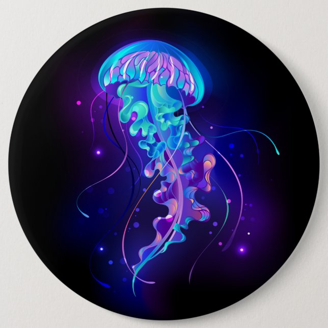 Vibrant Färg Glowing Jellyfish Knapp (Framsida)