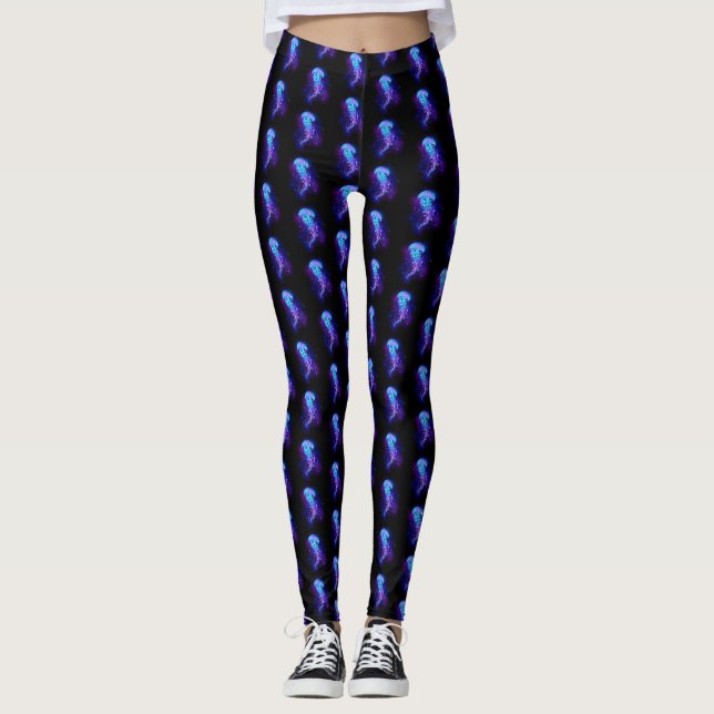 Vibrant Färg Glowing Jellyfish Leggings (Framsida)