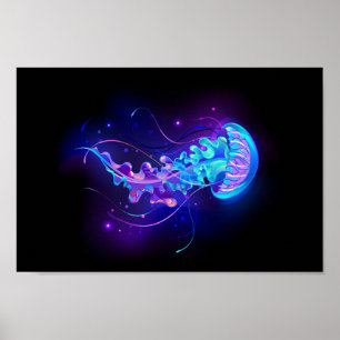 Vibrant Färg Glowing Jellyfish Poster