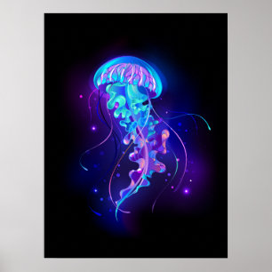 Vibrant Färg Glowing Jellyfish Poster