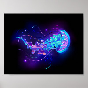 Vibrant Färg Glowing Jellyfish Poster
