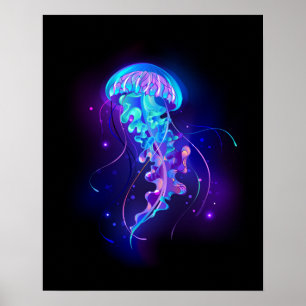 Vibrant Färg Glowing Jellyfish Poster
