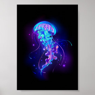 Vibrant Färg Glowing Jellyfish Poster
