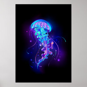 Vibrant Färg Glowing Jellyfish Poster