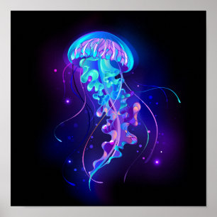 Vibrant Färg Glowing Jellyfish Poster