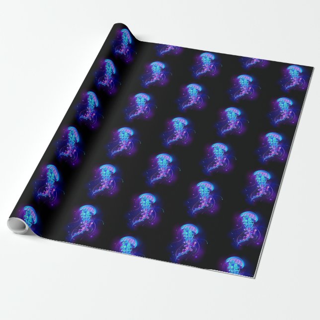 Vibrant Färg Glowing Jellyfish Presentpapper (Utrullad)
