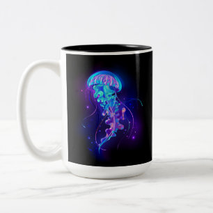 Vibrant Färg Glowing Jellyfish Två-Tonad Mugg