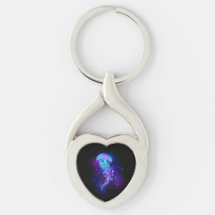 Vibrant Färg Glowing Jellyfish Twisted Heart Silverfärgad Nyckelring