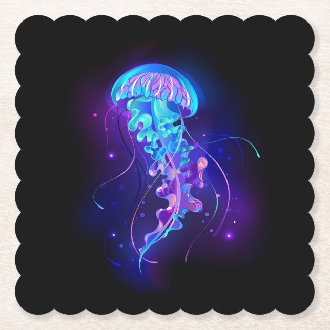 Vibrant Färg Glowing Jellyfish Underlägg Papper (Framsida)