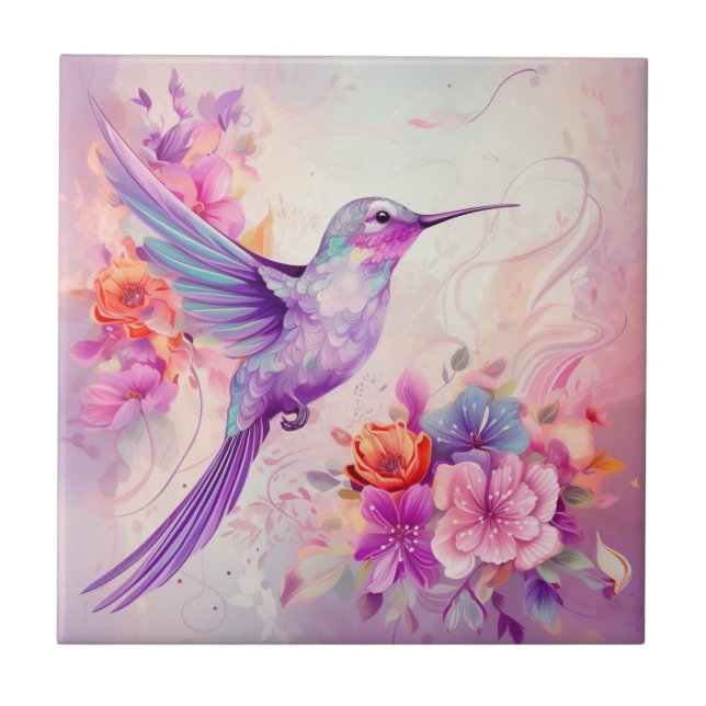 Vibrant Färg Hummingbird Kakelplatta (Framsidan)