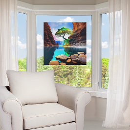 Vibrant Färg Lone Träd på en Cliff