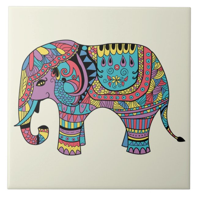 Vibrant Färg Mandala Elephant Kakelplatta (Framsidan)
