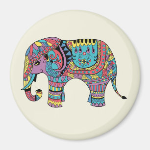 Vibrant Färg Mandala Elephant Magnet