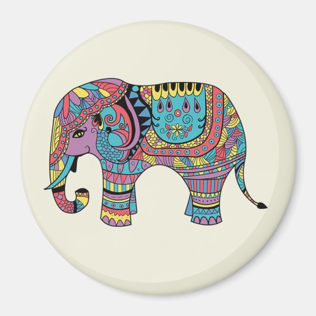 Vibrant Färg Mandala Elephant Magnet (Framsidan)