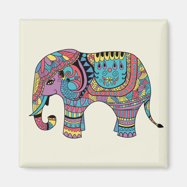 Vibrant Färg Mandala Elephant Magnet (Framsidan)