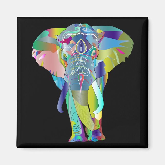 Vibrant Färg Mandala Elephant Magnet (Framsidan)