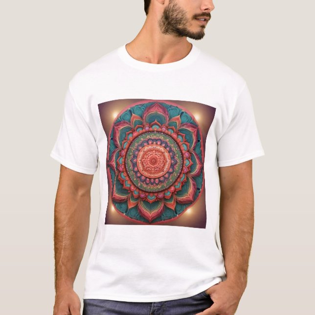 Vibrant Färg Mandala T Shirt (Framsida)