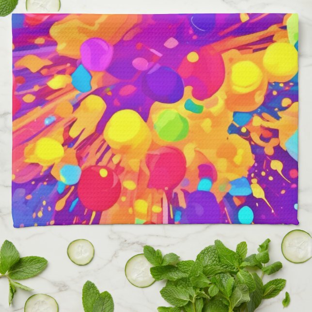 Vibrant Färg Spatter Kökshandduk (Vikta)