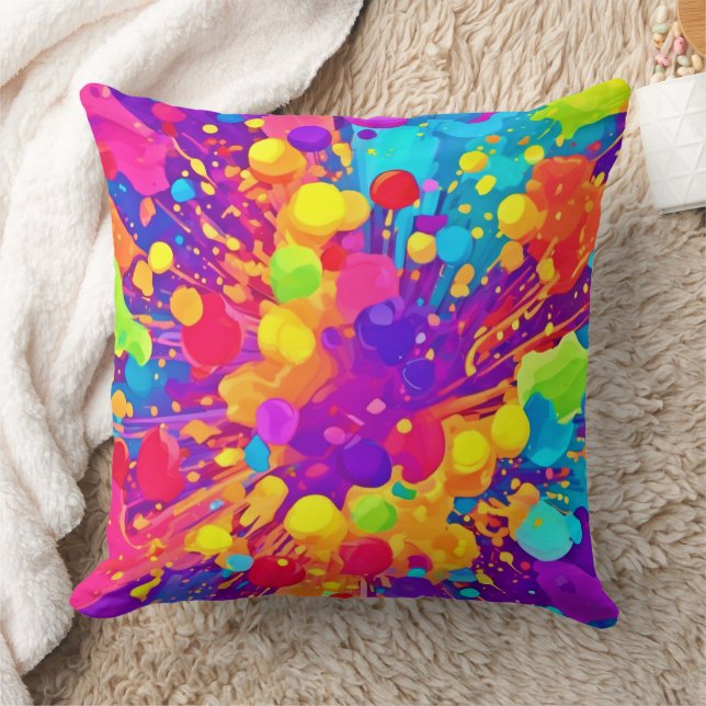 Vibrant Färg Spatter Kudde (Filt)