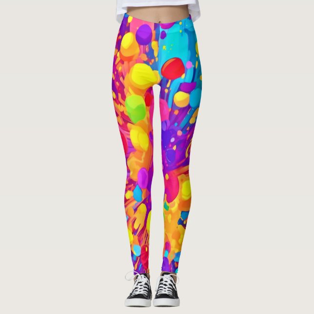 Vibrant Färg Spatter Leggings (Framsida)