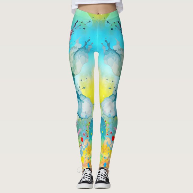 Vibrant Färg Stänk Graphic Leggings (Framsida)