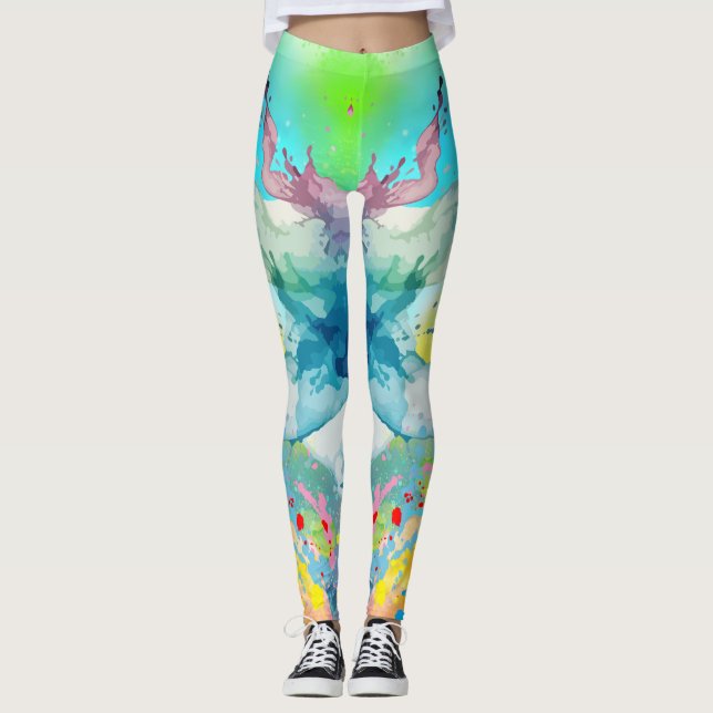 Vibrant Färg Stänk Graphic Leggings (Framsida)