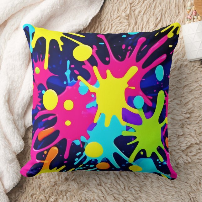 Vibrant Färg Stänk Kudde (Filt)