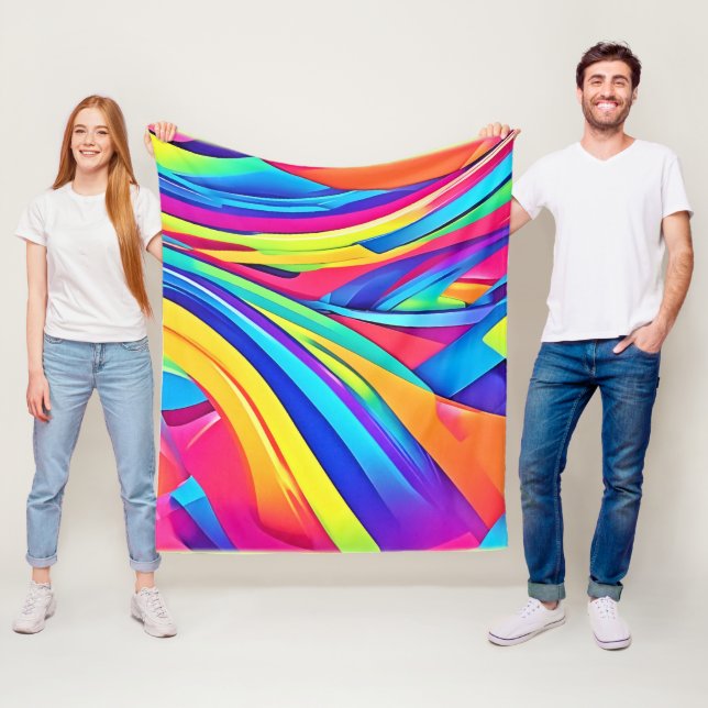 Vibrant Färg Wave Art Abstrakt Fleecefilt (På plats)