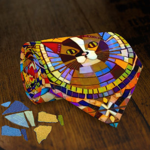 Vibrant färgad katt i Mosaic-plattor Slips