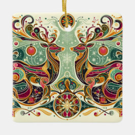 Vibrant Färgad Reindeer Julgransprydnad Keramik