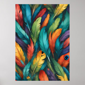 Vibrant färgfull Boho Feather Mönster Poster