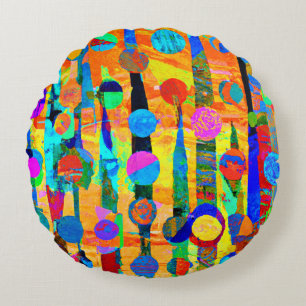 Vibrant färgfull Bollar Mönster Art Rund Kudde