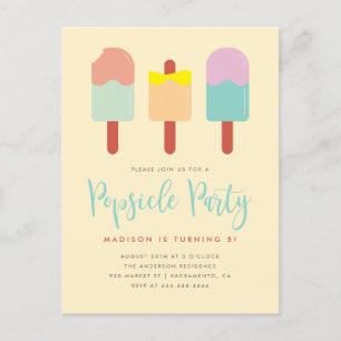 Vibrant färgfull Popsicle Party, sommarfödelsedag Inbjudan Vykort
