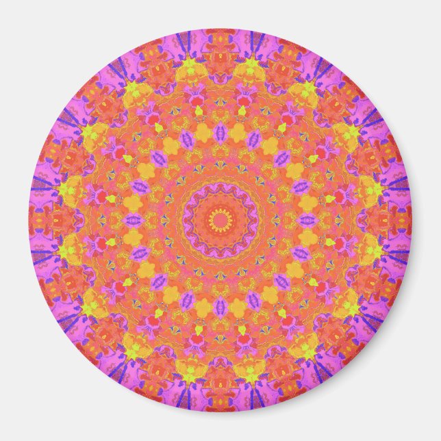 Vibrant färgfull Psychedelic Abstrakt Kaleidoskop Magnet (Framsidan)