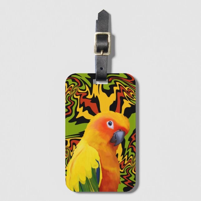 Vibrant färgfull Sol Conure Parrot Bagagebricka (Framsida vertikal)