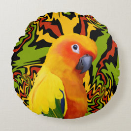 Vibrant färgfull Sol Conure Parrot Rund Kudde