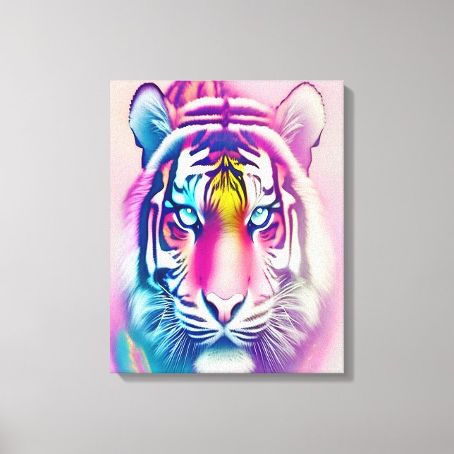 Vibrant färgfull tiger Ansikte Modern Wildlife Canvastryck (Framsida)