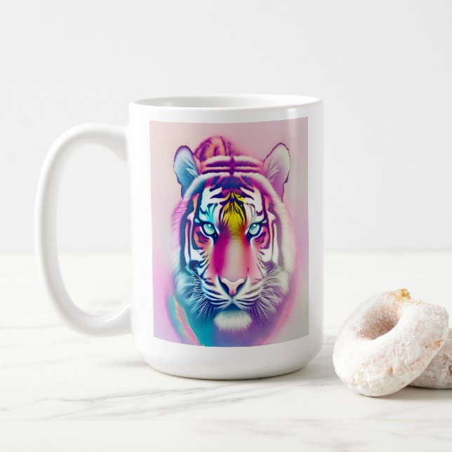 Vibrant färgfull tiger Ansikte Modern Wildlife Kaffemugg (Med munk)