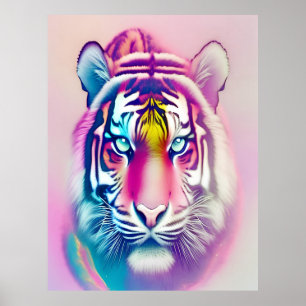 Vibrant färgfull tiger Ansikte Modern Wildlife Poster