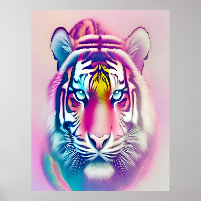 Vibrant färgfull tiger Ansikte Modern Wildlife Poster (Framsidan)