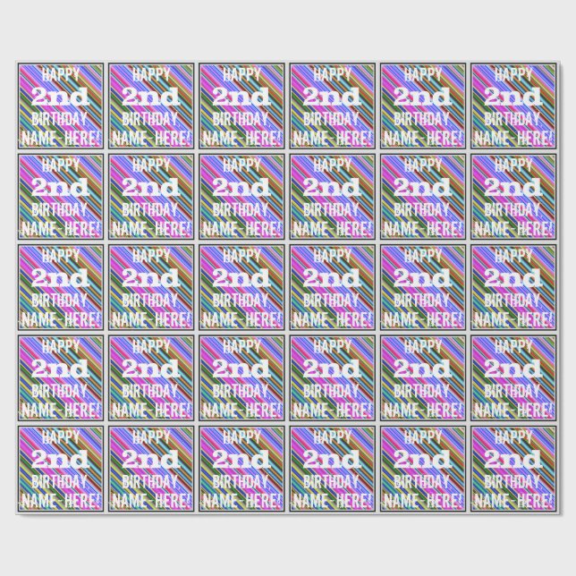 Vibrant, färglös andra födelsedag + anpassat namn presentpapper (Platt)