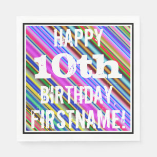 Vibrant, färgstark 10:e födelsedag + anpassat namn pappersservett