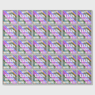 Vibrant, färgstark 11:e födelsedag + anpassat namn presentpapper